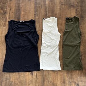 Zara Tank Top Trio — Black, White, Olive Green